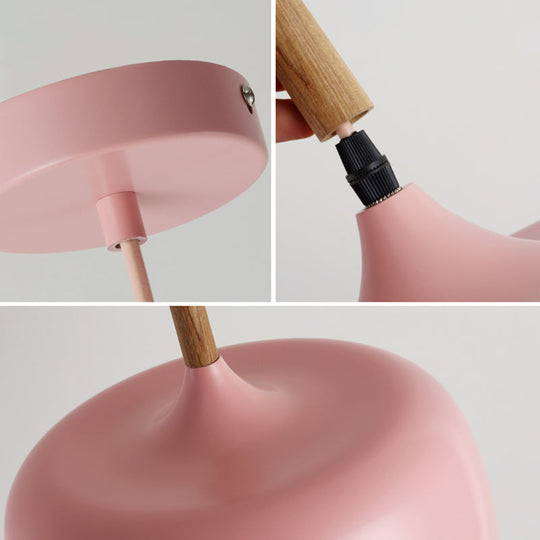 Modern Led Ceiling Pendant Light With Wood Lamp Socket - Macaron Color Option
