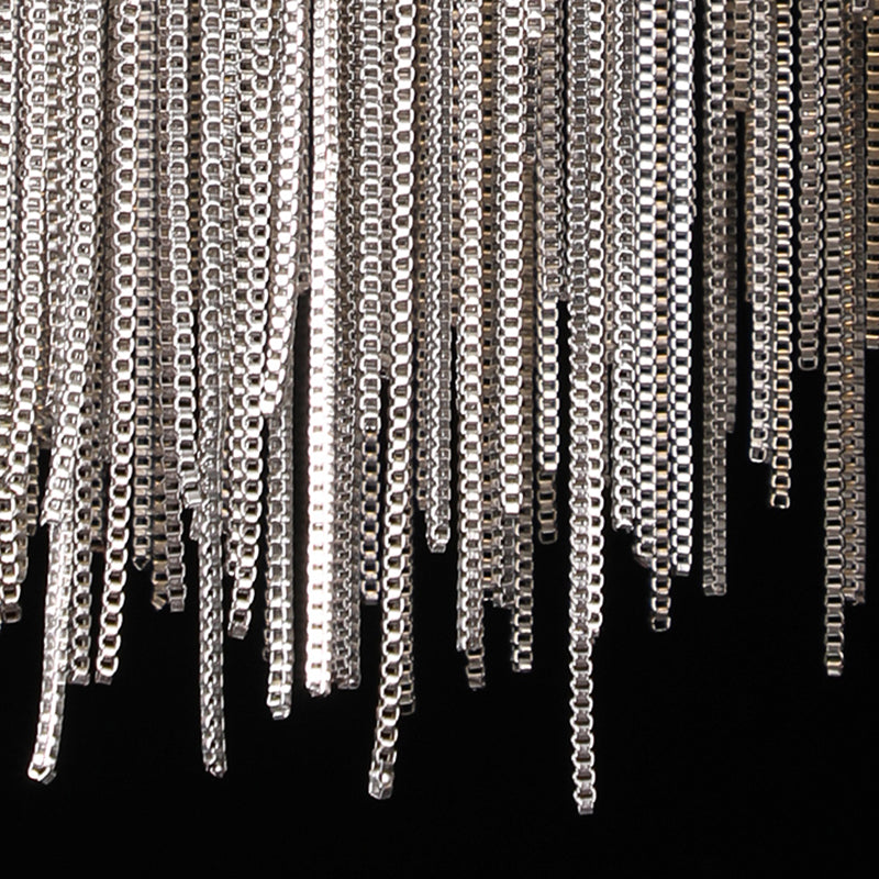 Modern Circular Metal Tassel Chain Chandelier - Living Room Pendant Lamp With 3-Colored Led Lights