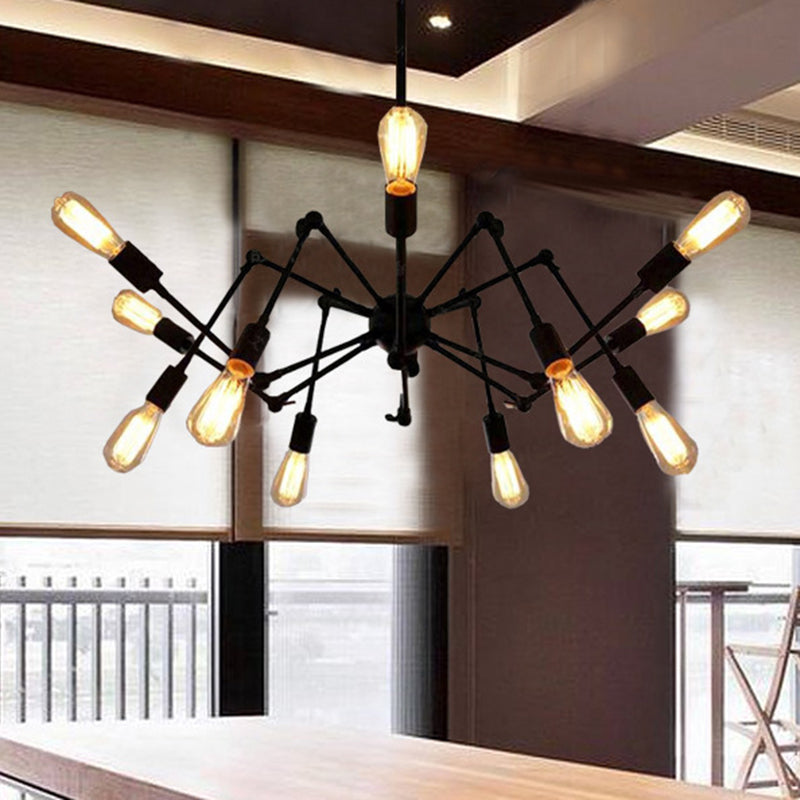 Industrial Style Black Chandelier With Multi-Light Pendant For Living Room