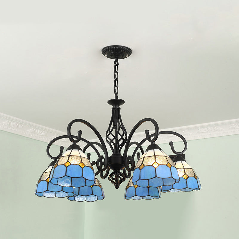 Tiffany Style Stained Glass Chandelier For Living Room With Adjustable Chains 6 / Black Navy Blue