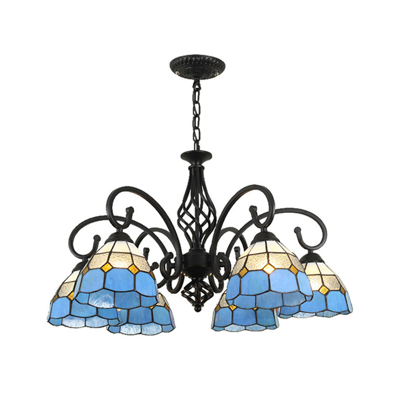 Tiffany Style Stained Glass Chandelier For Living Room With Adjustable Chains