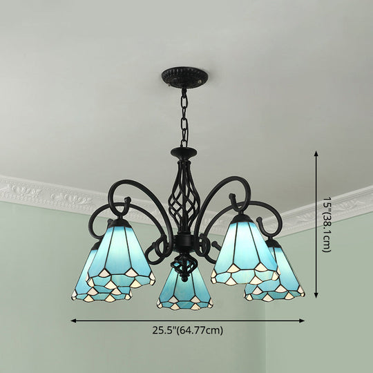 Tiffany Style Stained Glass Chandelier For Living Room With Adjustable Chains