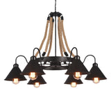Vintage Industrial Chandelier: Large Rope & Cone Metal Shade Pendant Light For Coffee Shops