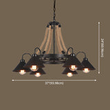 Vintage Industrial Chandelier: Large Rope & Cone Metal Shade Pendant Light For Coffee Shops