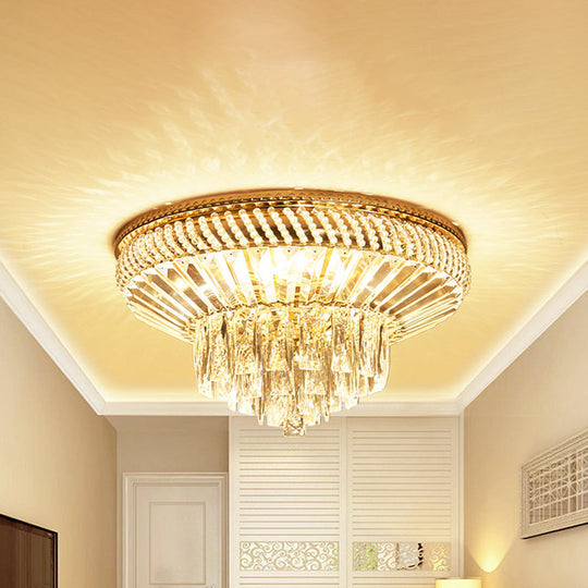 Contemporary Crystal Ceiling Light - 6 - Light Bedroom Flush Mount In Gold