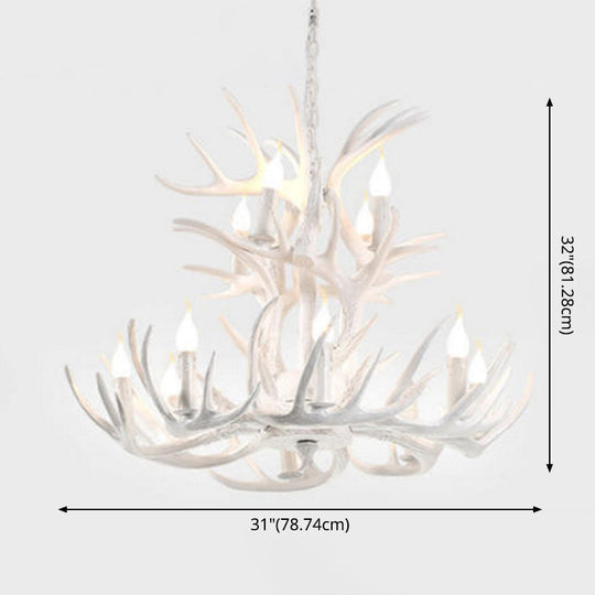 White Resin Antler Chandelier - Rustic Country Style Pendant Light For Living Room