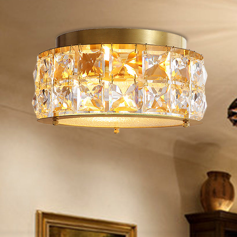 Minimalist Crystal Flush Mount With 4 Golden Lights - 10’ Round