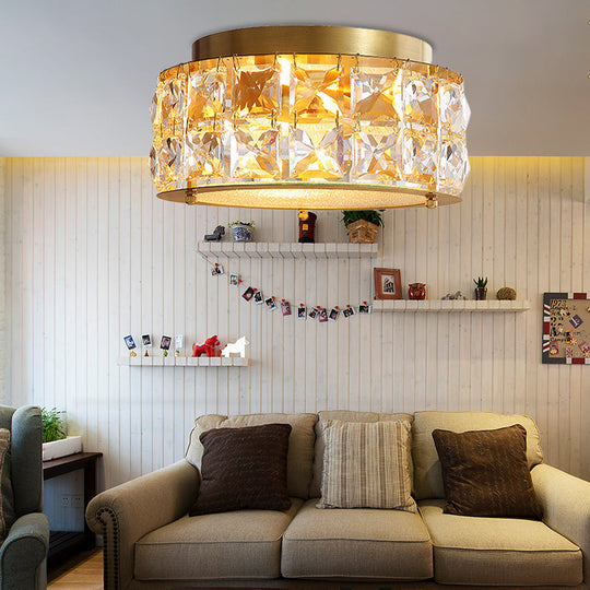 Minimalist Crystal Flush Mount With 4 Golden Lights - 10’ Round