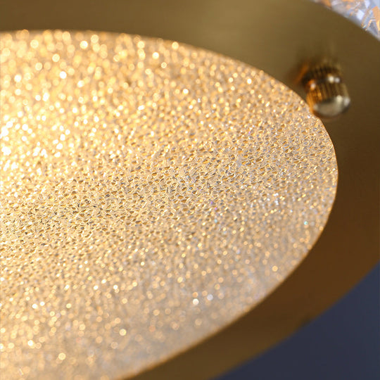 Minimalist Crystal Flush Mount With 4 Golden Lights - 10’ Round