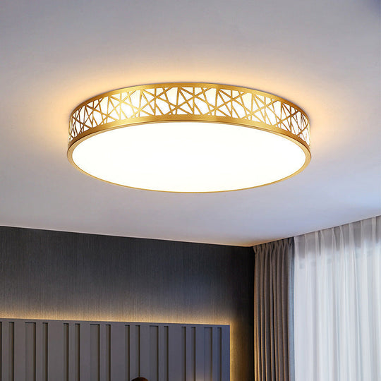 Minimalist Brass Ceiling Light With Geometric Design And Led Flushmount
