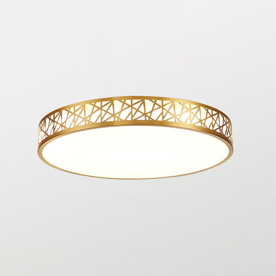 Minimalist Brass Ceiling Light With Geometric Design And Led Flushmount / 16 Round