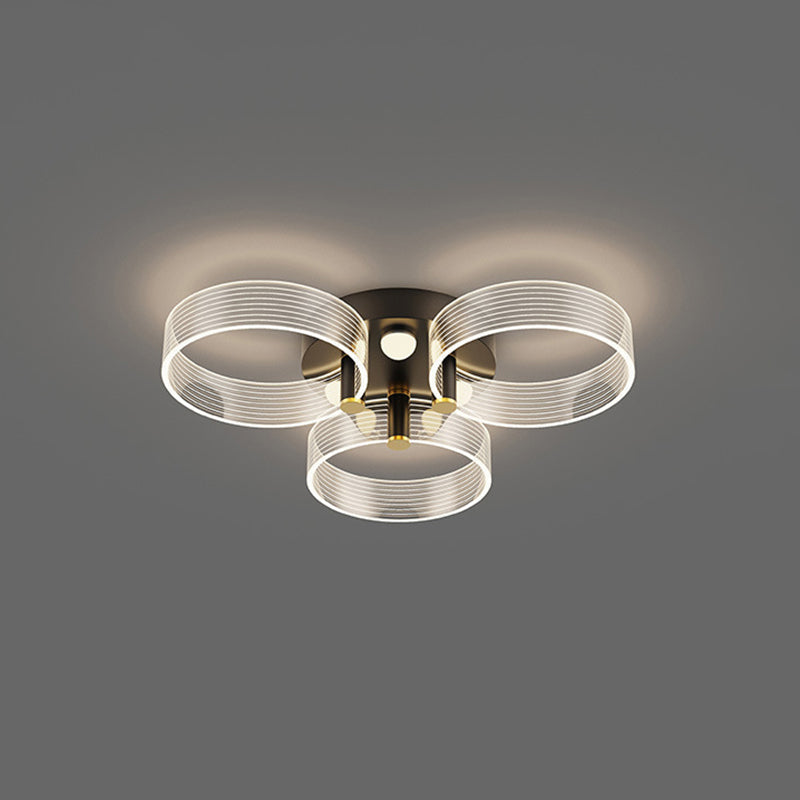 Modern Black - Gold Led Ceiling Light With Flower Design - Acrylic Round Semi Mount 3 / White