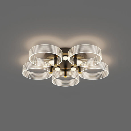 Modern Black-Gold Led Ceiling Light With Flower Design - Acrylic Round Semi Mount 5 / Warm