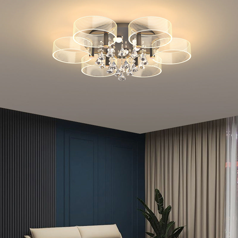 Modern Black - Gold Led Ceiling Light With Flower Design - Acrylic Round Semi Mount
