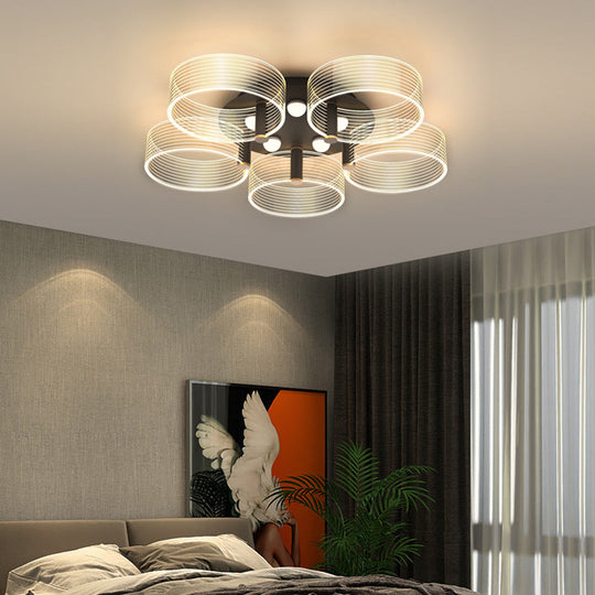Modern Black - Gold Led Ceiling Light With Flower Design - Acrylic Round Semi Mount