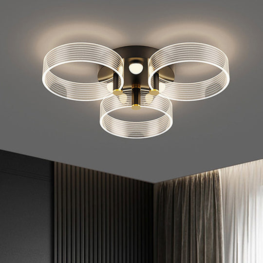 Modern Black - Gold Led Ceiling Light With Flower Design - Acrylic Round Semi Mount