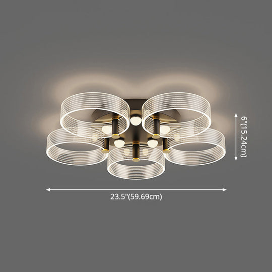 Modern Black - Gold Led Ceiling Light With Flower Design - Acrylic Round Semi Mount