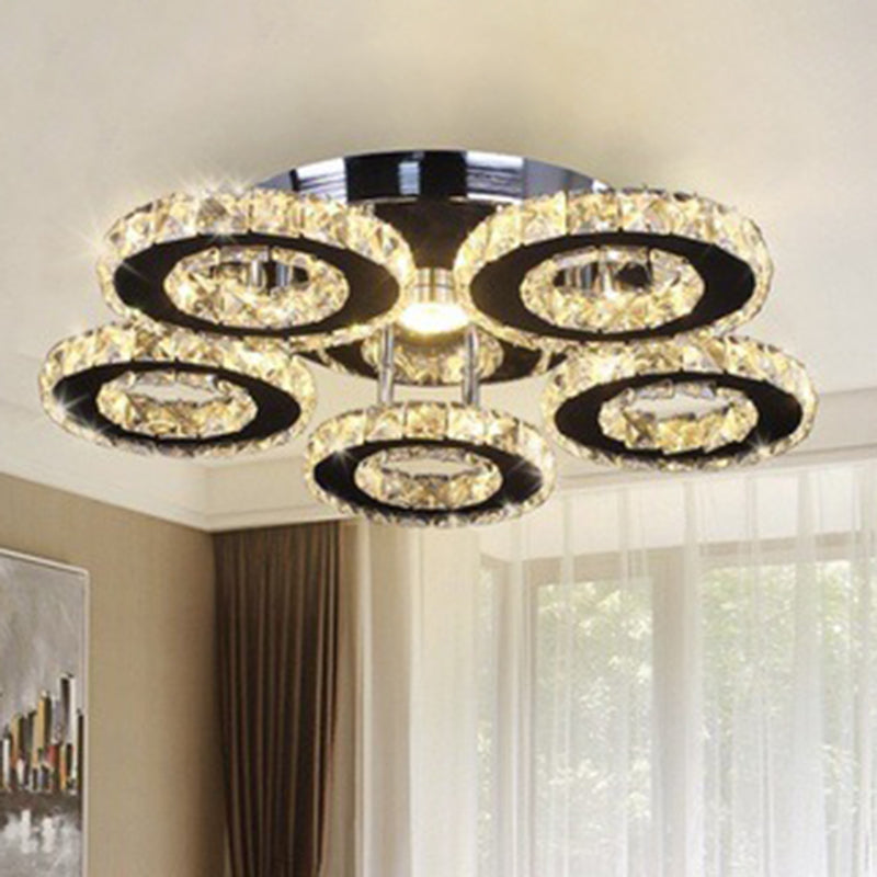 Modern Floral Crystal Semi Flush Ceiling Light - Led Stainless Steel Fixture For Bedroom Stainless