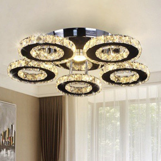 Modern Floral Crystal Semi Flush Ceiling Light - Led Stainless Steel Fixture For Bedroom Stainless