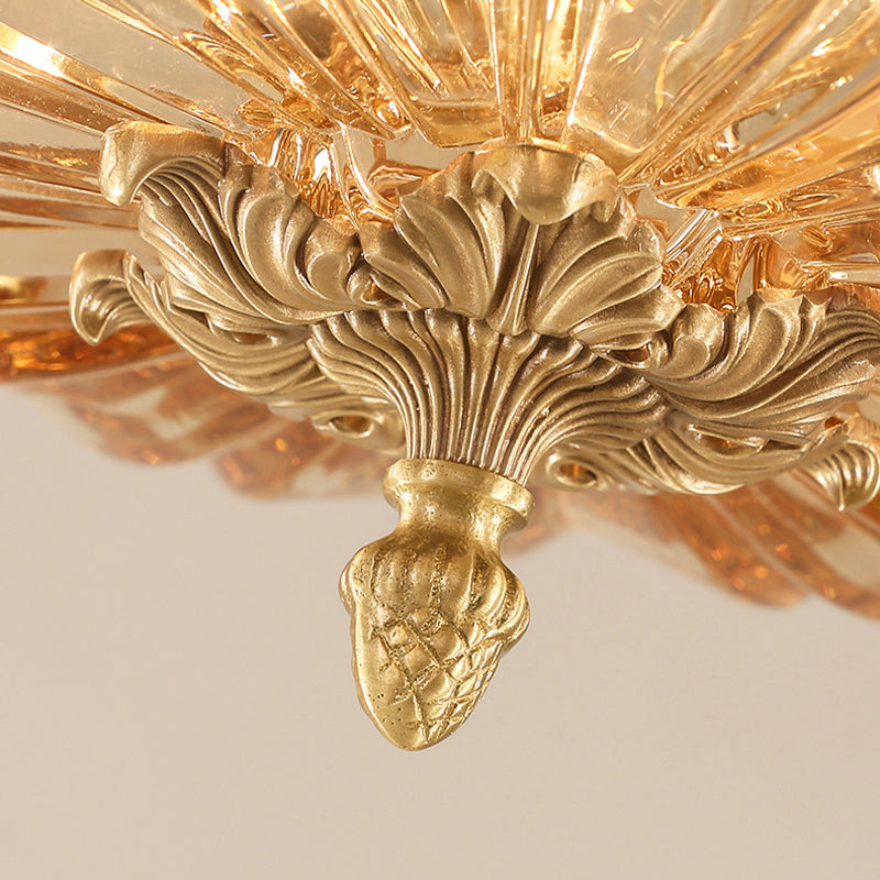 Modernist Dome Clear Glass Semi Flush Light - 5 - Light Gold Ceiling Fixture With Crystal Draping