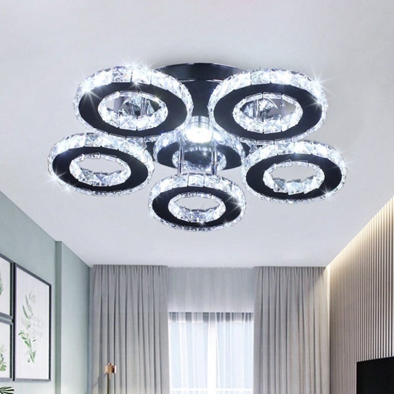 Modern Floral Crystal Semi Flush Ceiling Light - Led Stainless Steel Fixture For Bedroom Stainless
