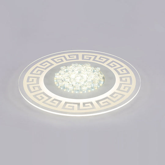 Modern Led White Flush Mount Ceiling Light Fixture With Crystal Accents - Extra-Thin Round Acrylic /