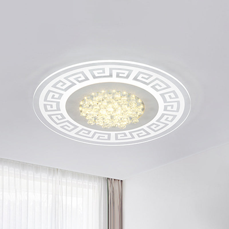 Modern Led White Flush Mount Ceiling Light Fixture With Crystal Accents - Extra - Thin Round Acrylic