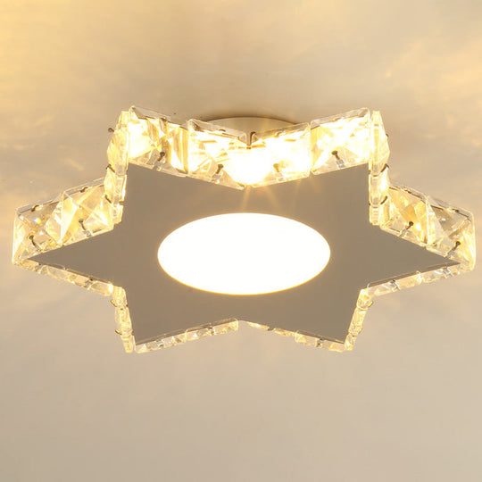 Stylish Stainless Steel Led Flush Light With Crystal Accents For Hallway Stainless-Steel / Star