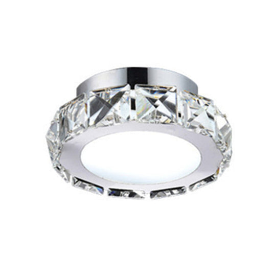 Stylish Stainless Steel Led Flush Light With Crystal Accents For Hallway Stainless-Steel / Round