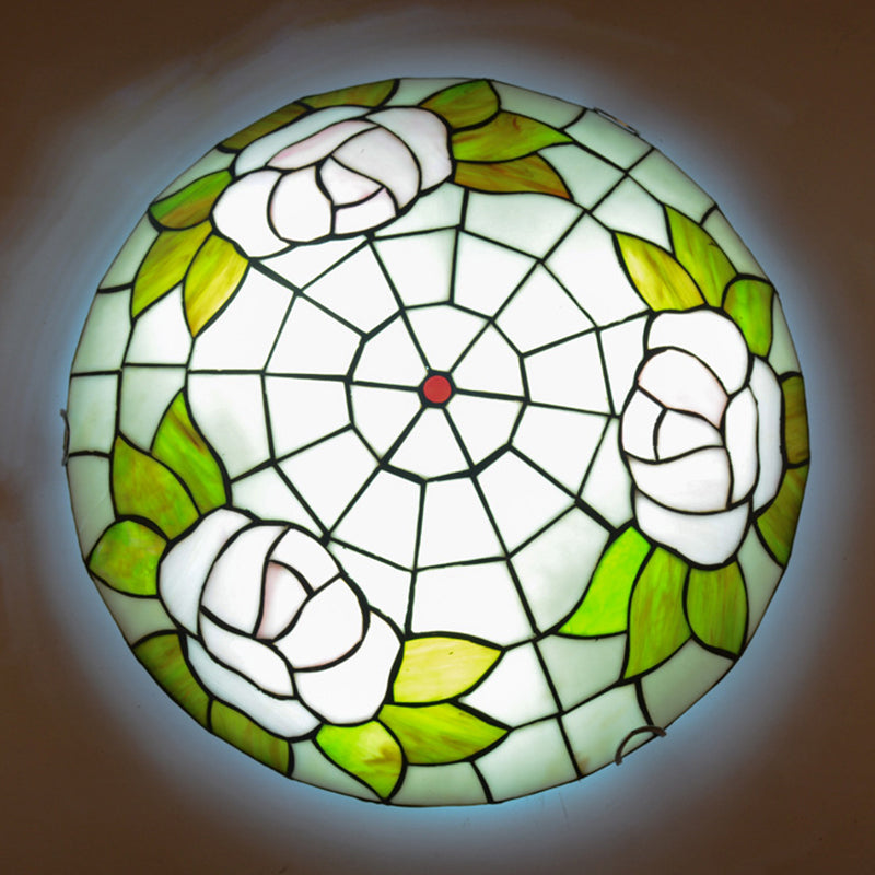 Tiffany Stained Glass Flush Ceiling Light For Bedroom - Bowl Shaped Flushmount Lighting White / 12’