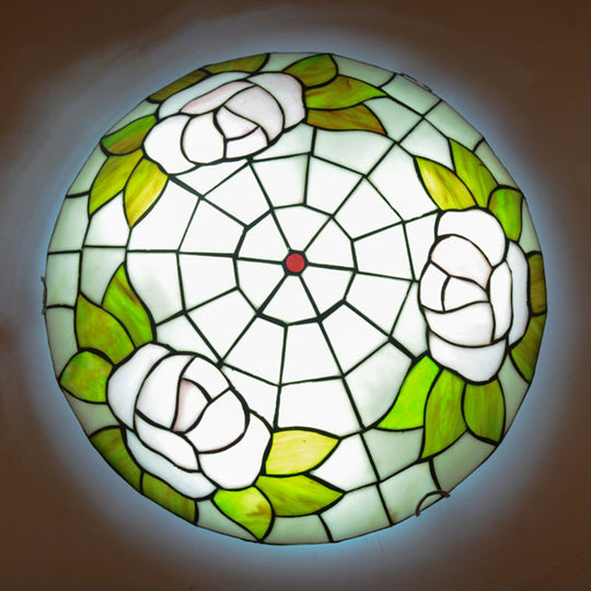 Tiffany Stained Glass Flush Ceiling Light For Bedroom - Bowl Shaped Flushmount Lighting White / 12