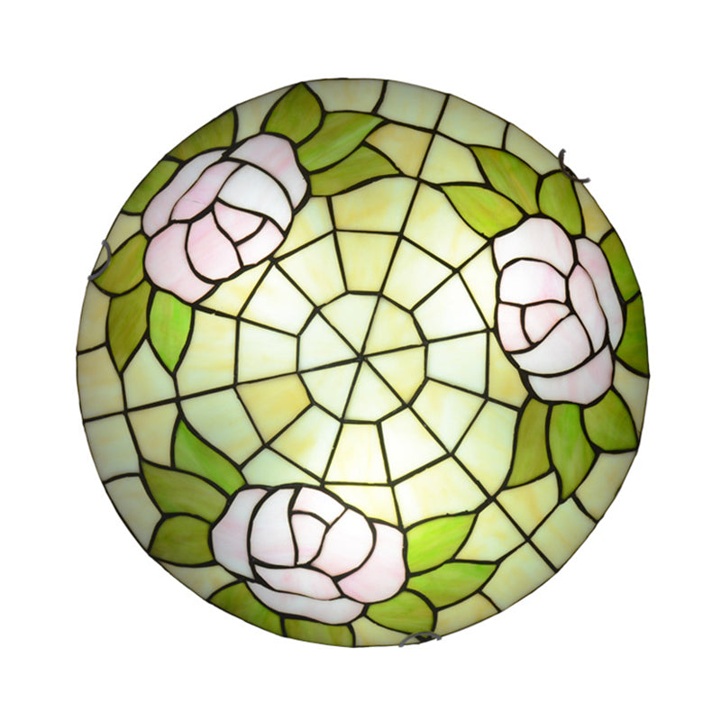 Tiffany Stained Glass Flush Ceiling Light For Bedroom - Bowl Shaped Flushmount Lighting