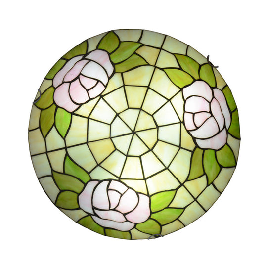Tiffany Stained Glass Flush Ceiling Light For Bedroom - Bowl Shaped Flushmount Lighting