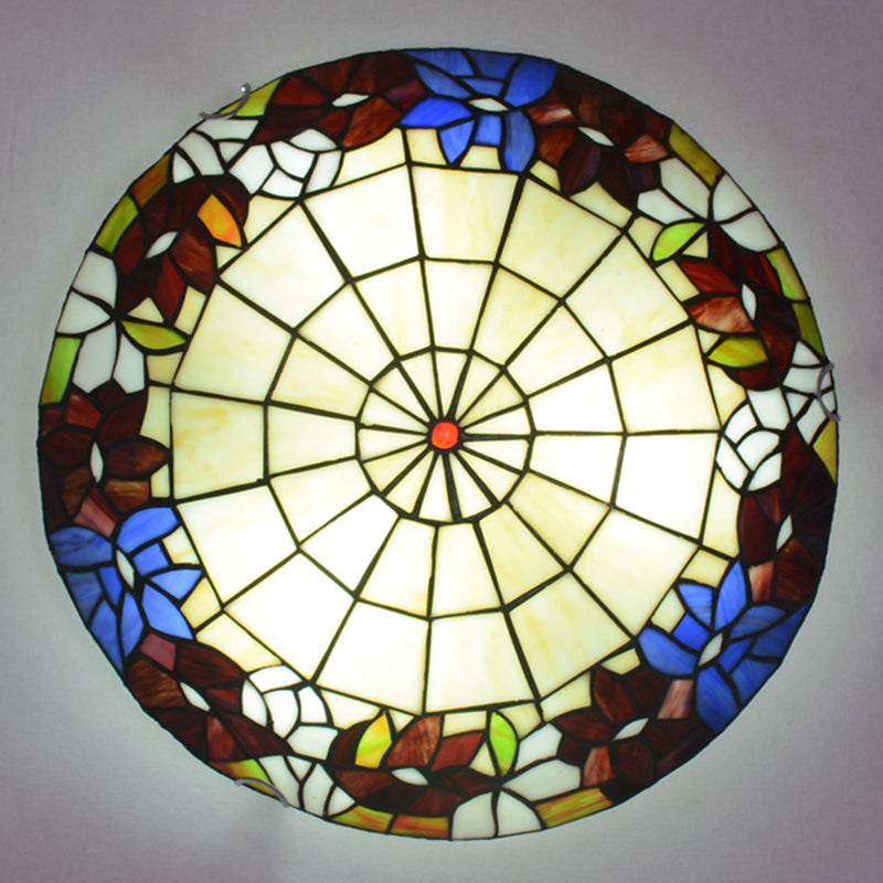 Tiffany Stained Glass Flush Ceiling Light For Bedroom - Bowl Shaped Flushmount Lighting Brown / 12