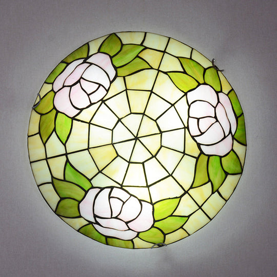 Tiffany Stained Glass Flush Ceiling Light For Bedroom - Bowl Shaped Flushmount Lighting Beige / 12