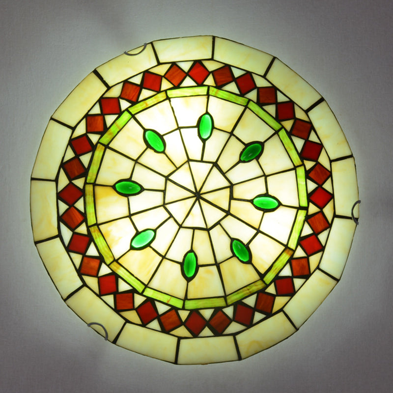 Tiffany Stained Glass Flush Ceiling Light For Bedroom - Bowl Shaped Flushmount Lighting Green / 12