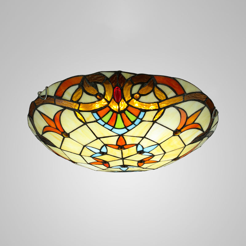 Handcrafted Beige Glass Ceiling Flush Light With Ribbon Pattern / 12