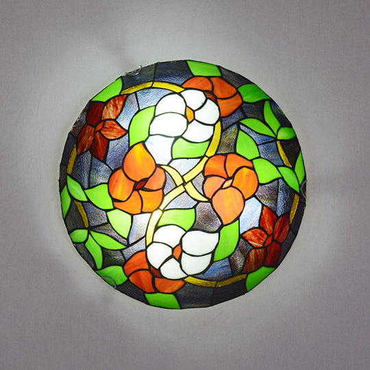 Tiffany Black Flush - Mount Bedroom Ceiling Light With Stained Glass Shade