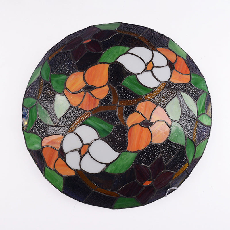 Tiffany Black Flush-Mount Bedroom Ceiling Light With Stained Glass Shade