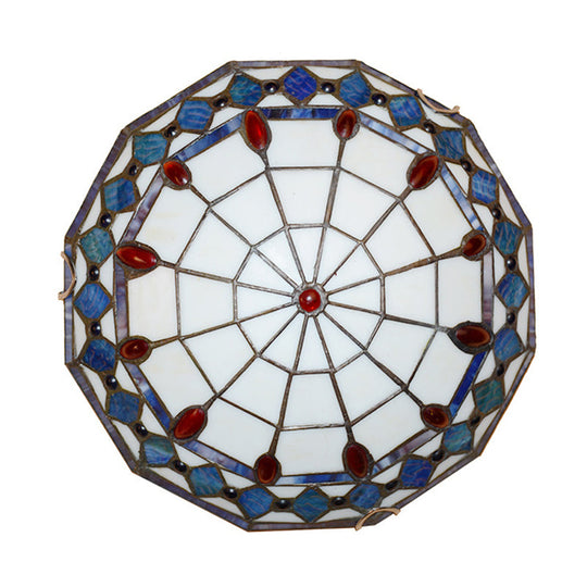 Mediterranean Jeweled Round Ceiling Light - Handcrafted Glass Fixture For Bedroom Blue / 12