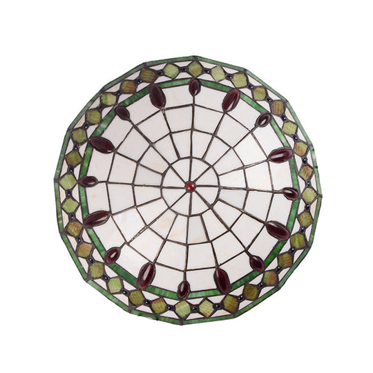 Mediterranean Jeweled Round Ceiling Light - Handcrafted Glass Fixture For Bedroom Green / 12