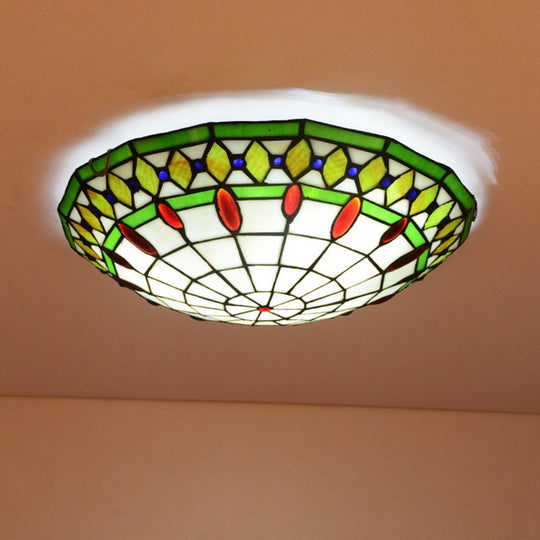 Mediterranean Jeweled Round Ceiling Light - Handcrafted Glass Fixture For Bedroom