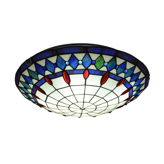 Mediterranean Jeweled Round Ceiling Light - Handcrafted Glass Fixture For Bedroom