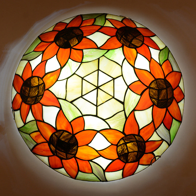 Stained Glass Tiffany-Style Ceiling Light In Multicolored Bowl Design For Bedroom Orange / 12