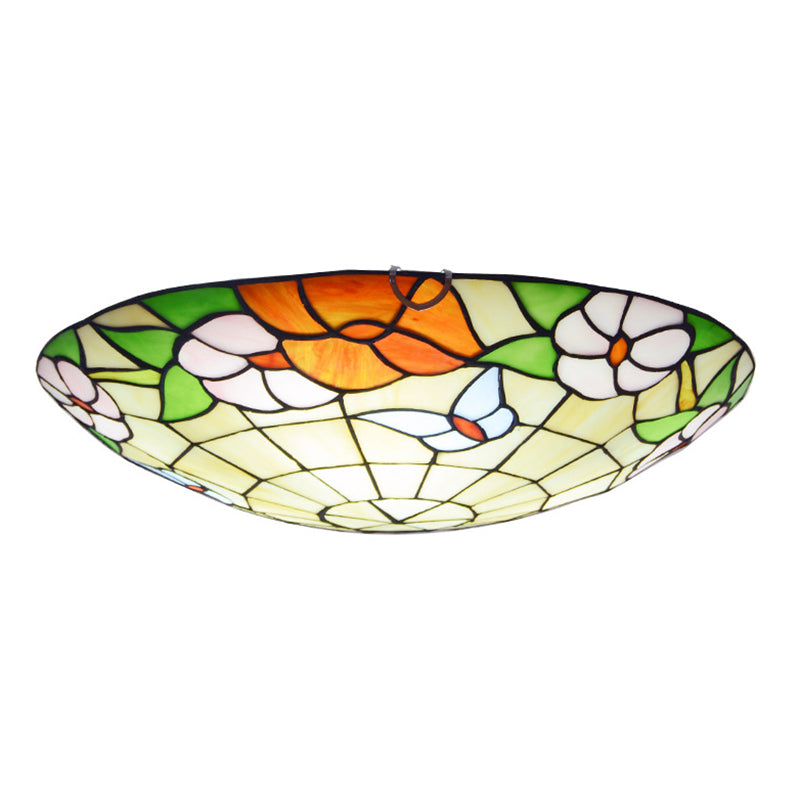 Stained Glass Tiffany - Style Ceiling Light In Multicolored Bowl Design For Bedroom