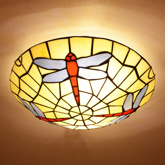 Hand - Crafted Sky Blue Dragonfly Tiffany Glass Ceiling Flush Mount Light