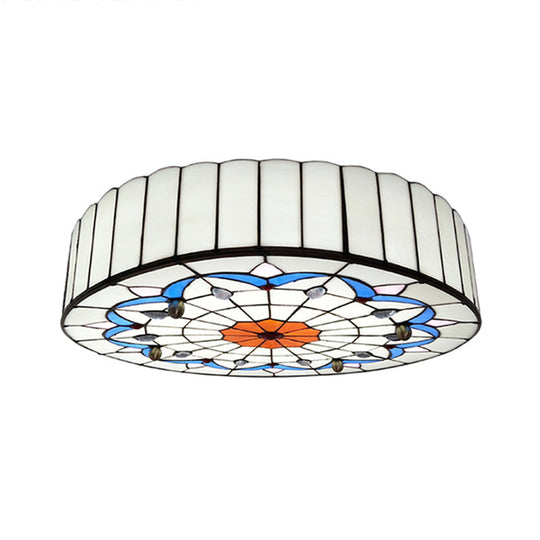 Mediterranean Stained Glass Drum Ceiling Mount Light For Bedroom White / 23.5’