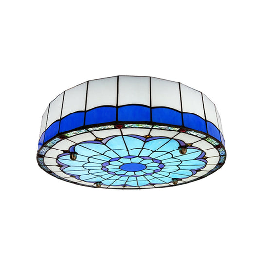 Mediterranean Stained Glass Drum Ceiling Mount Light For Bedroom Blue / 31.5’