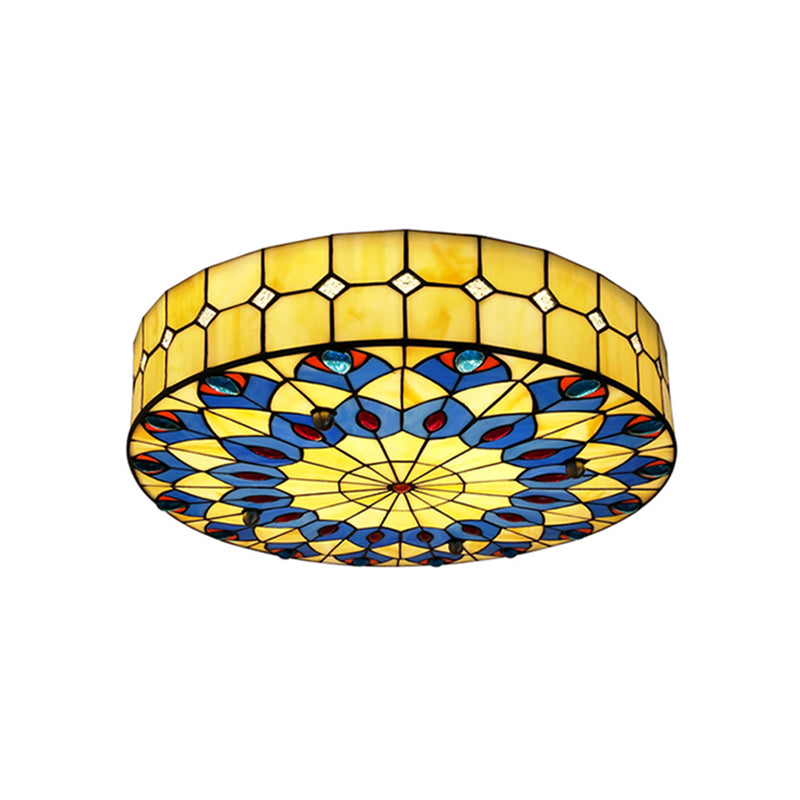 Mediterranean Stained Glass Drum Ceiling Mount Light For Bedroom Yellow / 23.5’