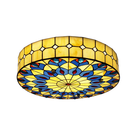 Mediterranean Stained Glass Drum Ceiling Mount Light For Bedroom Yellow / 39